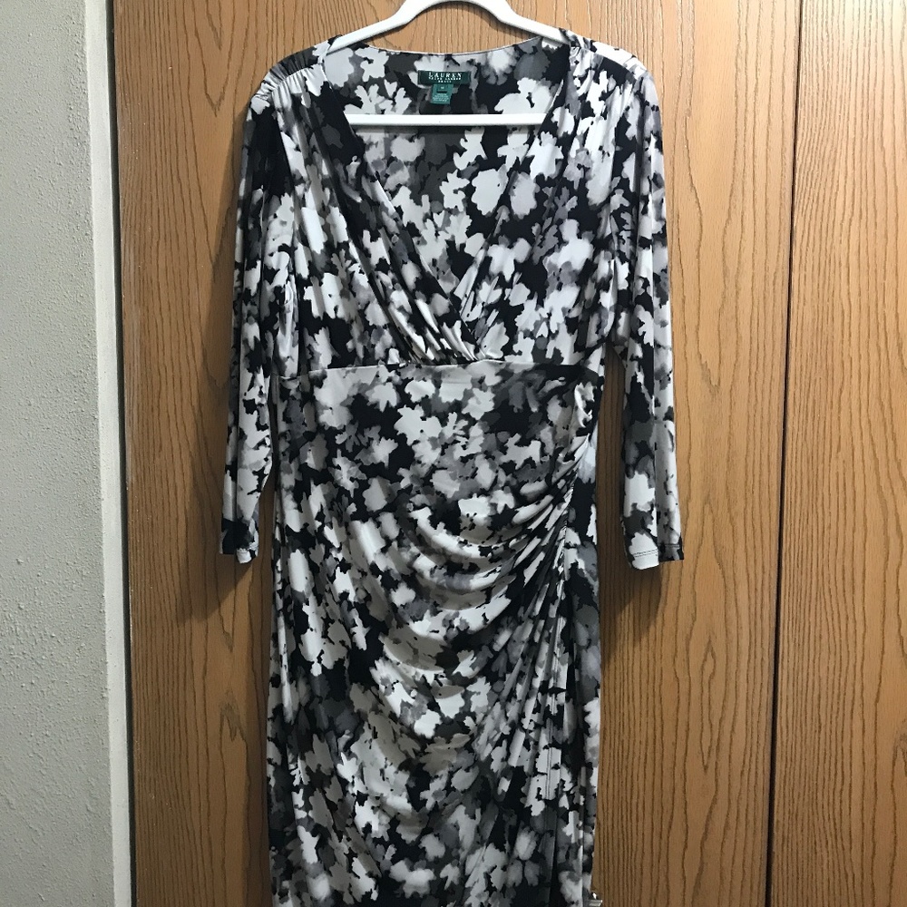 EUC Lauren Gray and Black Faux Wrap Skirt Dress - Picture 3 of 5